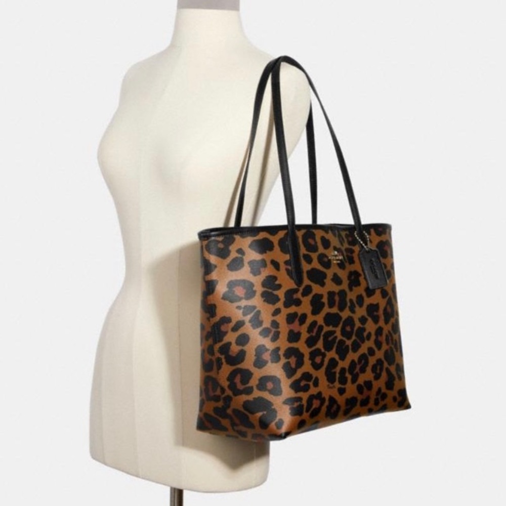 New💃Coach City Tote With Leopard Print Purse - Picture 7 of 8
